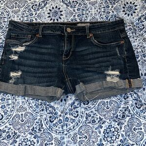 Aeropostale Midi Denim Dark Wash Shorts Ripped